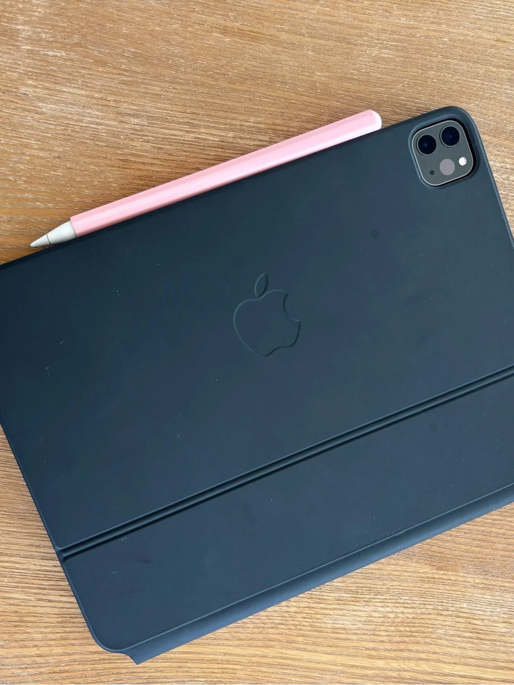 Apple iPad pro 2nd gen with Black Keyboard Case and Pink Apple Pencil